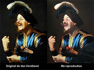 Comparaison entre l'original et la reproduction de &laquo; The laughing violinist &raquo;